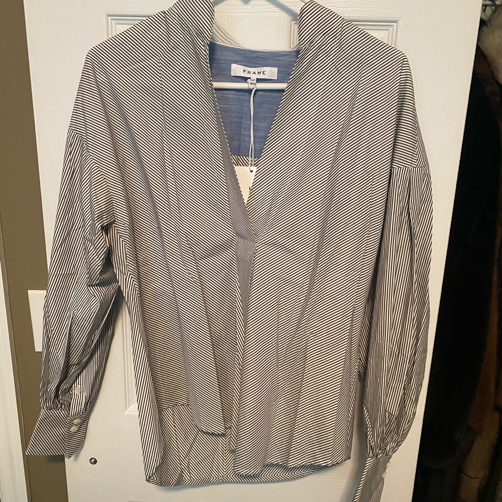 Frame striped peplum blouse, small